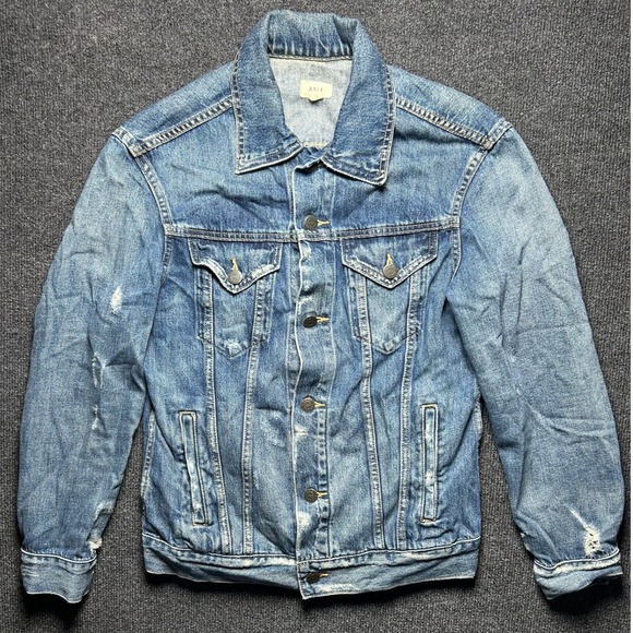 Able Jackets & Blazers - ABLE Distressed Denim Trucker Jacket Medium Wash Blue Size Small